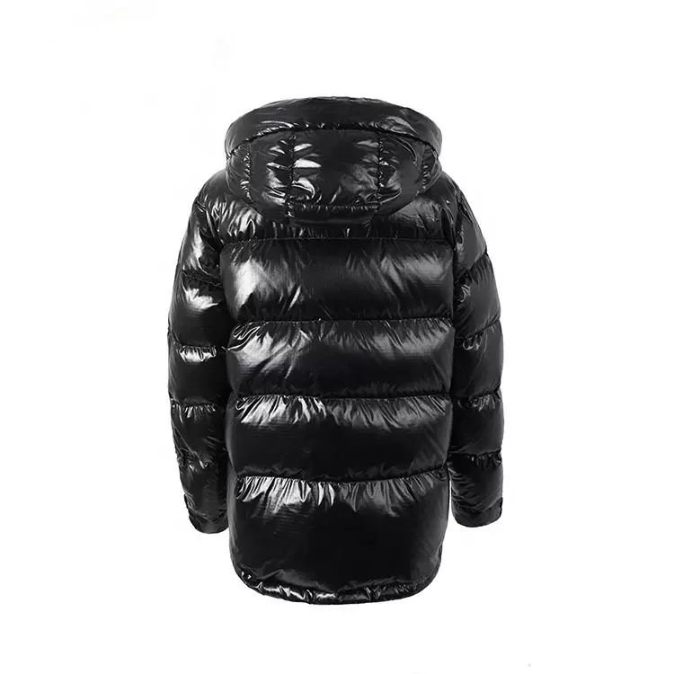 Black hooded bubble jacket with front zip closure