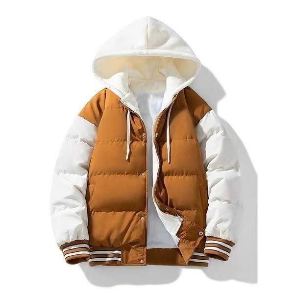 White and brown two-tone hooded jacket