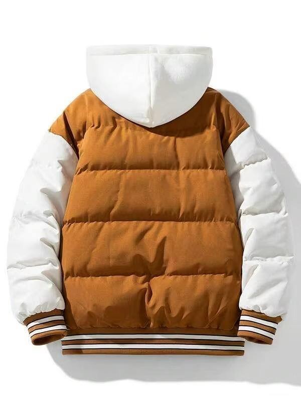 White and brown two-tone hooded jacket