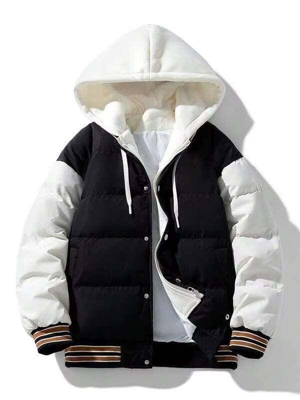 White and black two-tone hooded jacket