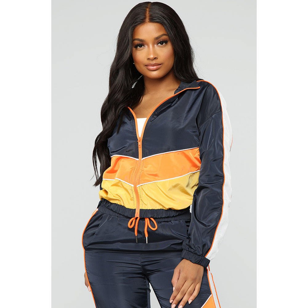 Women’s Blue Contrast Tracksuit – Orange & Yellow - Image 2