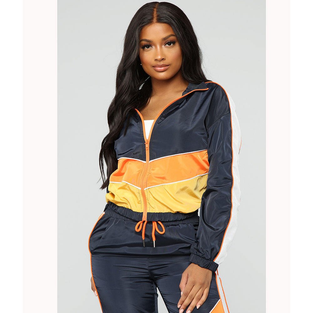 Women’s Blue Contrast Tracksuit – Orange & Yellow - Image 4