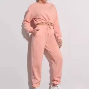 Women’s baby pink and light green two-piece fleece lounge set