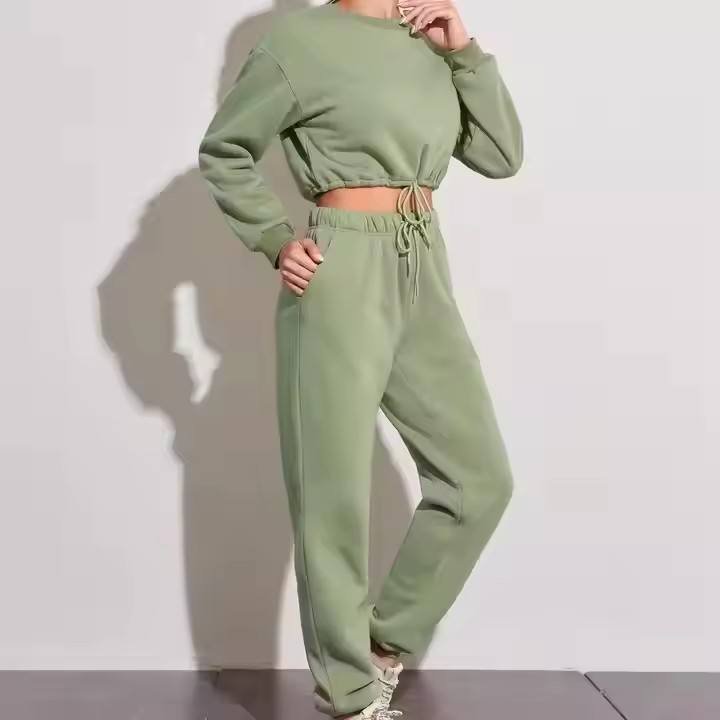 Women’s baby pink and light green two-piece fleece lounge set
