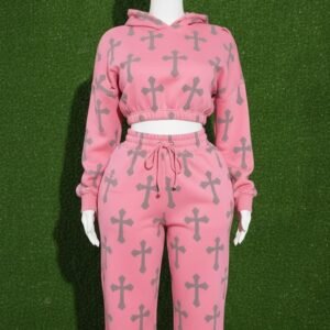 Women’s pink premium tracksuit two-piece activewear set