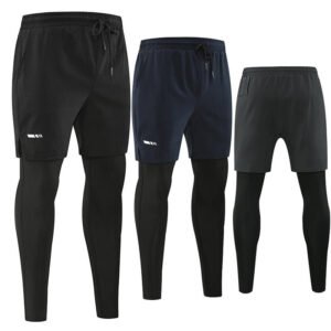Men's 2-in-1 running pants with compression layer and pockets