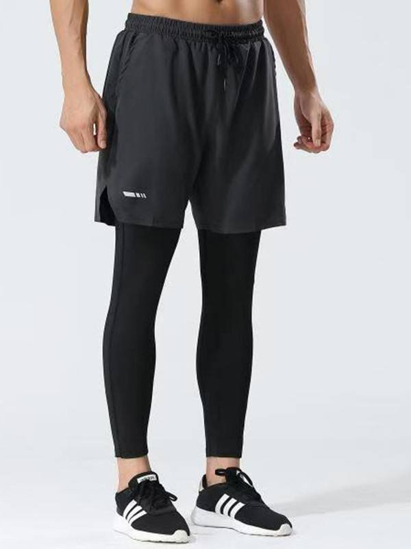 Men's 2-in-1 running pants with compression layer and pockets