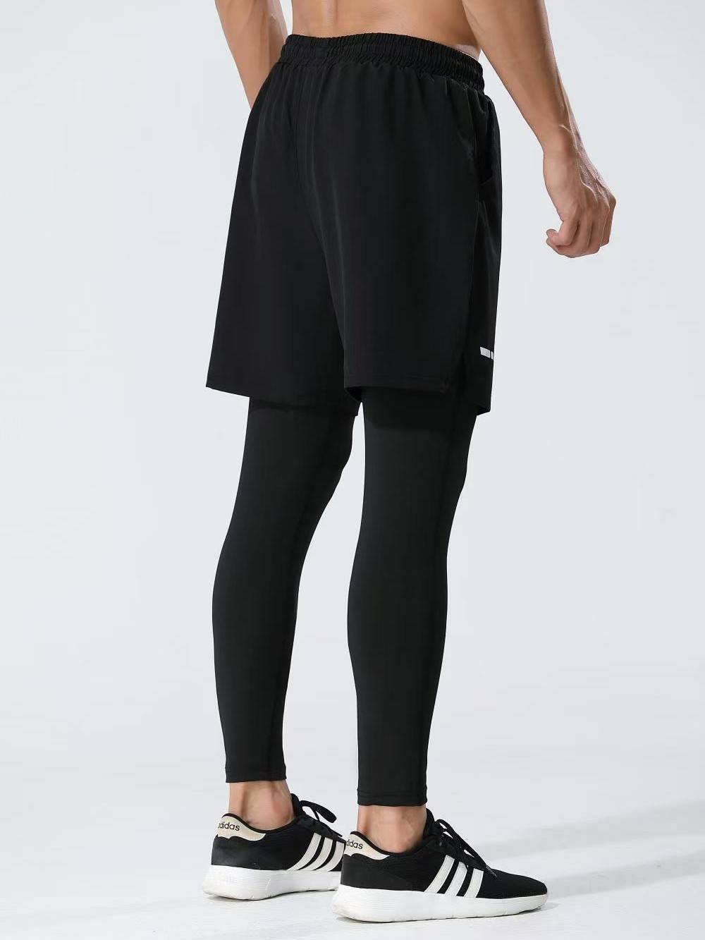 Men's 2-in-1 running pants with compression layer and pockets