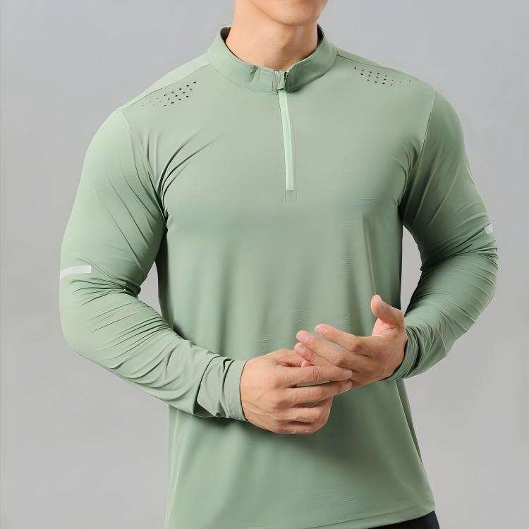 Men's half-zip sports shirt with stand collar and long sleeves