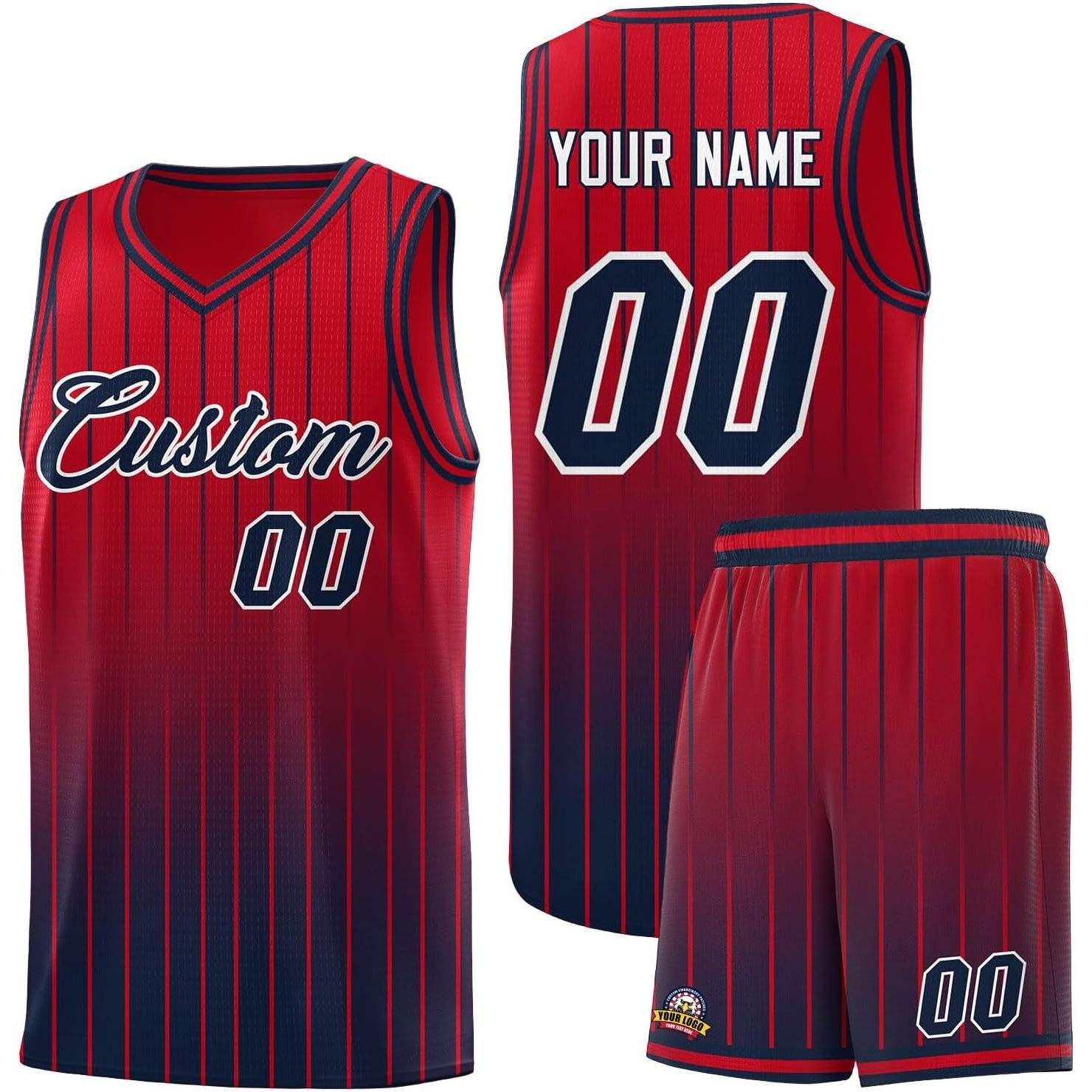 Custom men's basketball jersey set with matching shorts and personalized team design