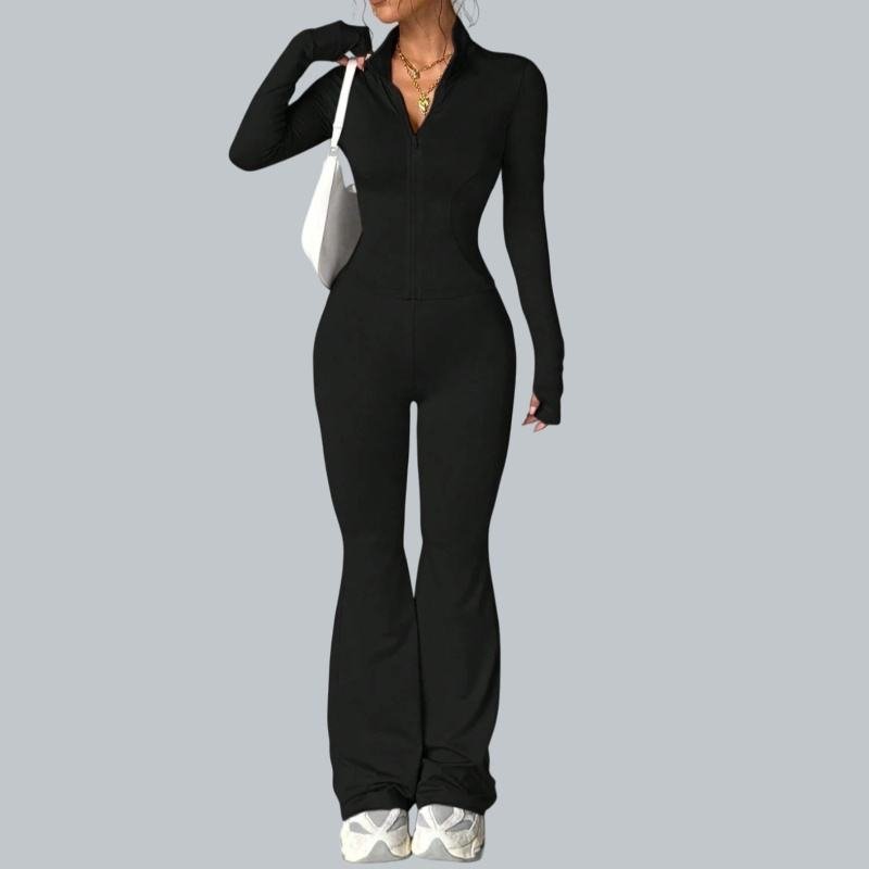 Women's 2-piece zip fitness set with long sleeve top and leggings
