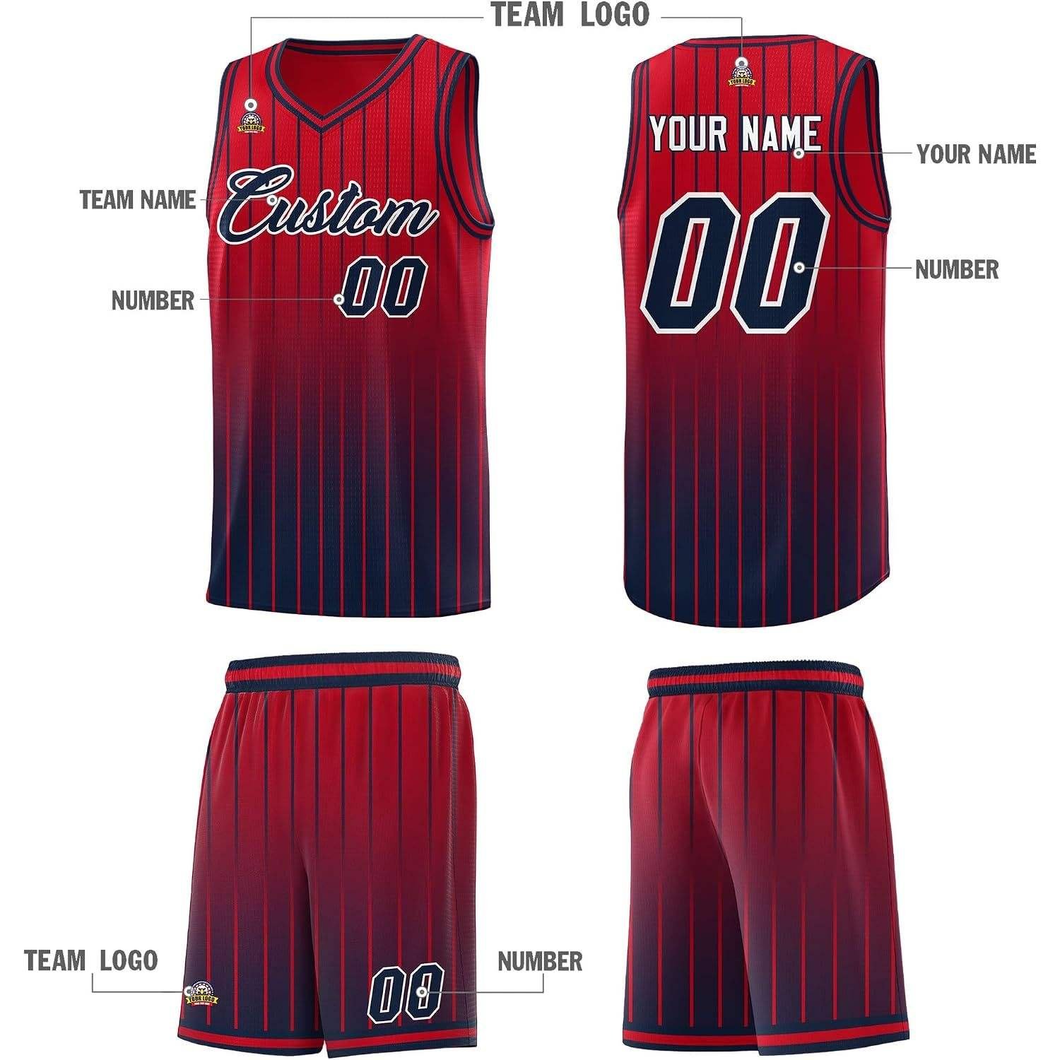 Custom men's basketball jersey set with matching shorts and personalized team design