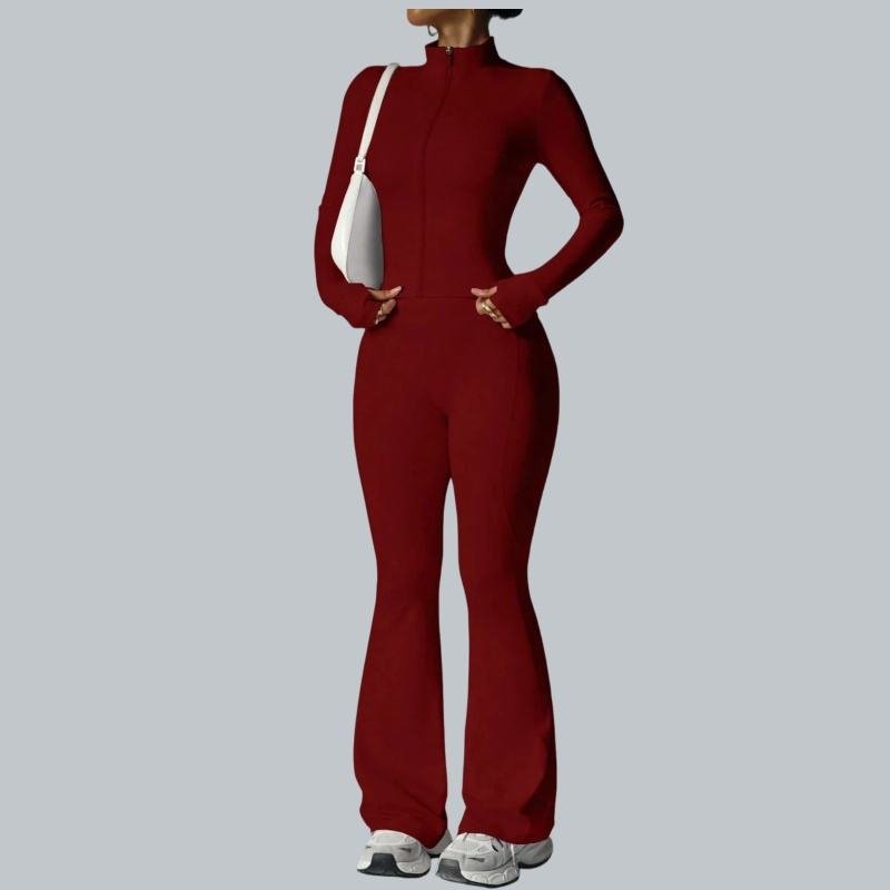 Women's 2-piece zip fitness set with long sleeve top and leggings