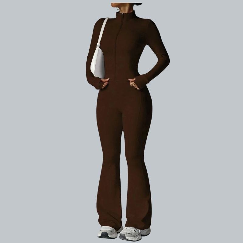 Women's 2-piece zip fitness set with long sleeve top and leggings