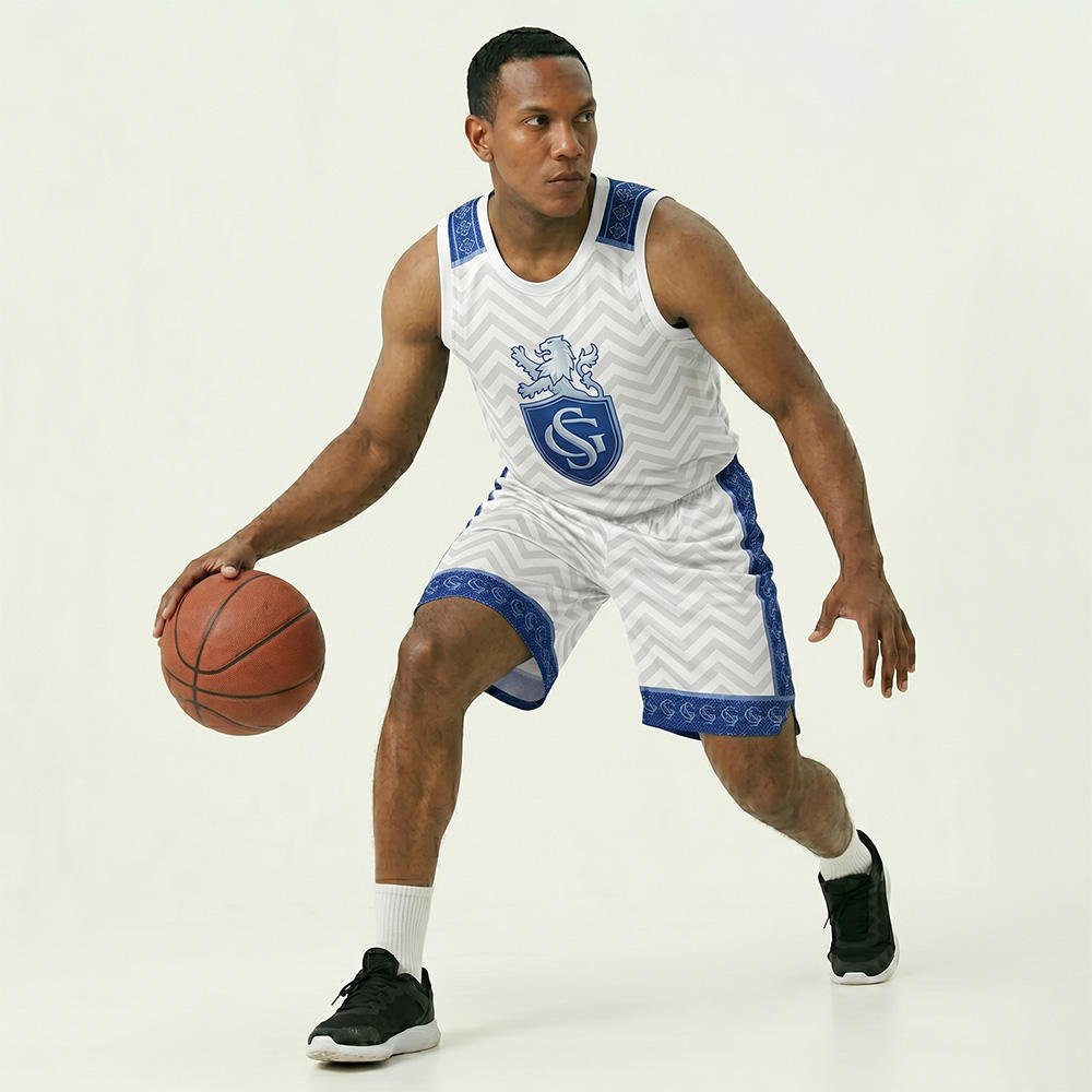 Polyester breathable basketball uniform with matching jersey and shorts