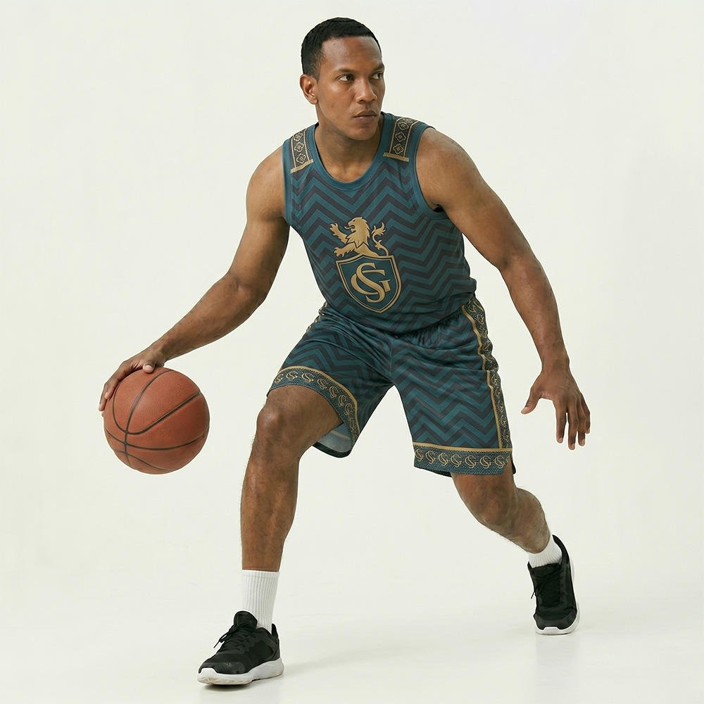 Polyester breathable basketball uniform with matching jersey and shorts