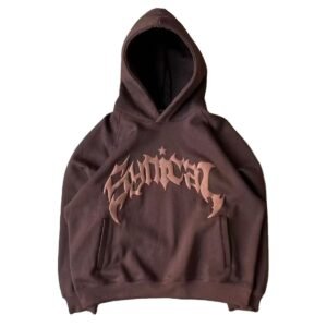 Brown custom 3D puff printed zip-up hooded jacket