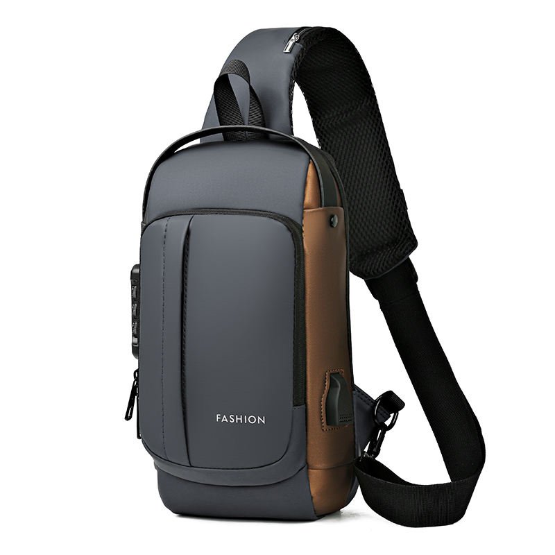 Waterproof men's sling bag with USB port