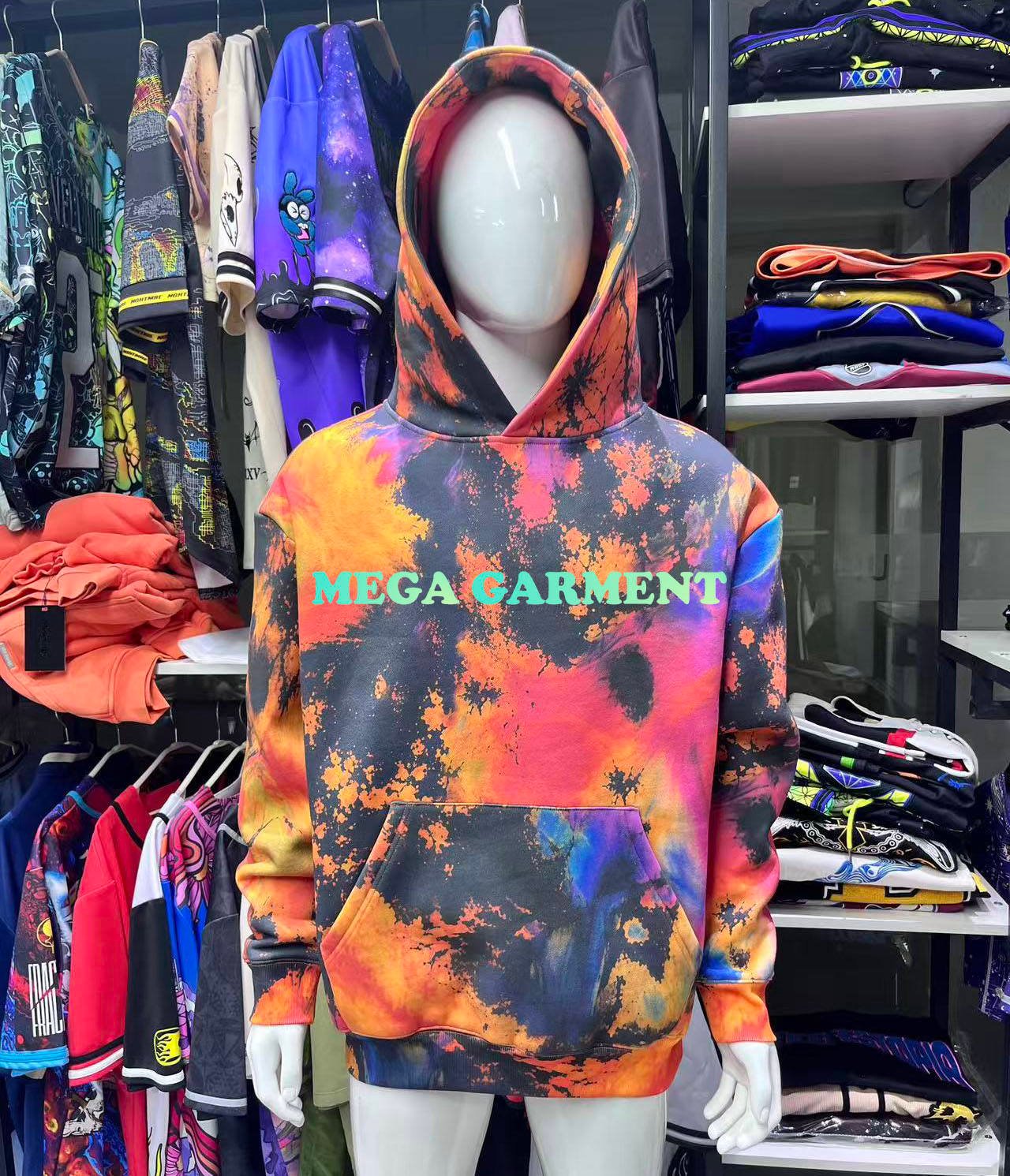 Men's custom tie dye DTG graphic print cotton hoodie