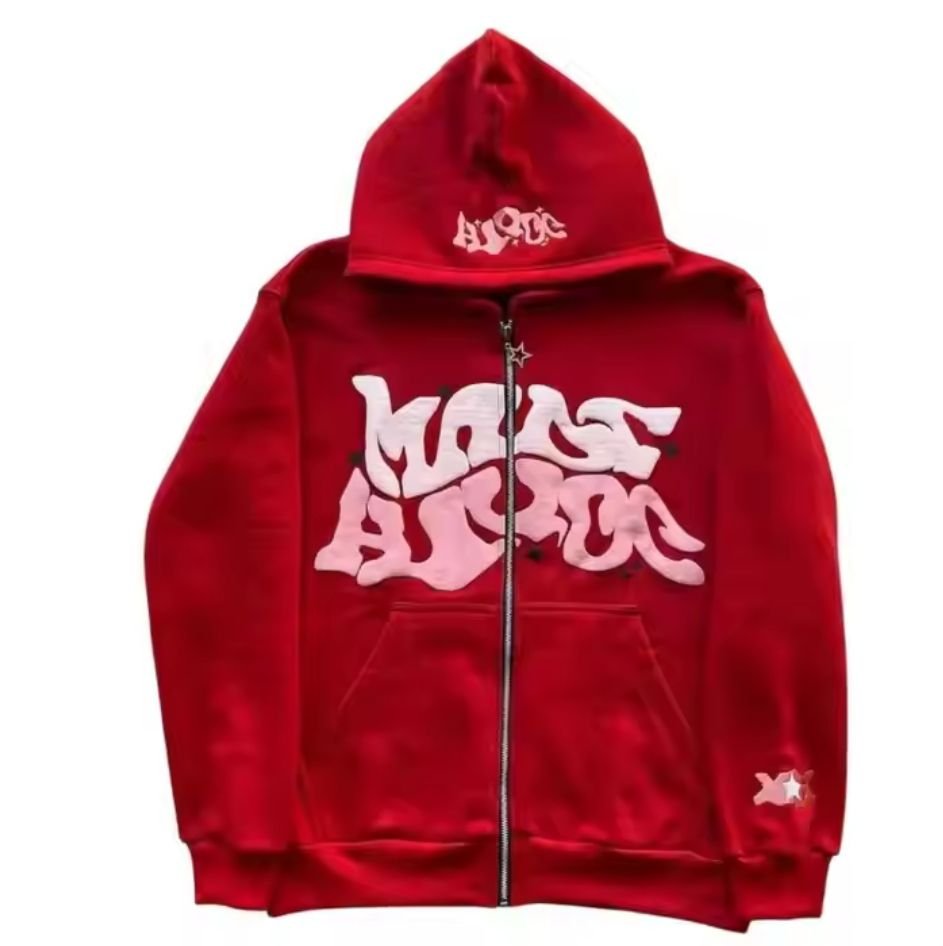 3D puff print heavyweight full-zip hoodie in black