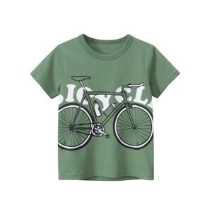 Boys breathable bicycle pattern short sleeve O-neck T-shirt