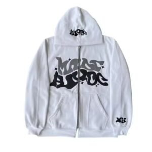 3D puff print heavyweight full-zip hoodie in black