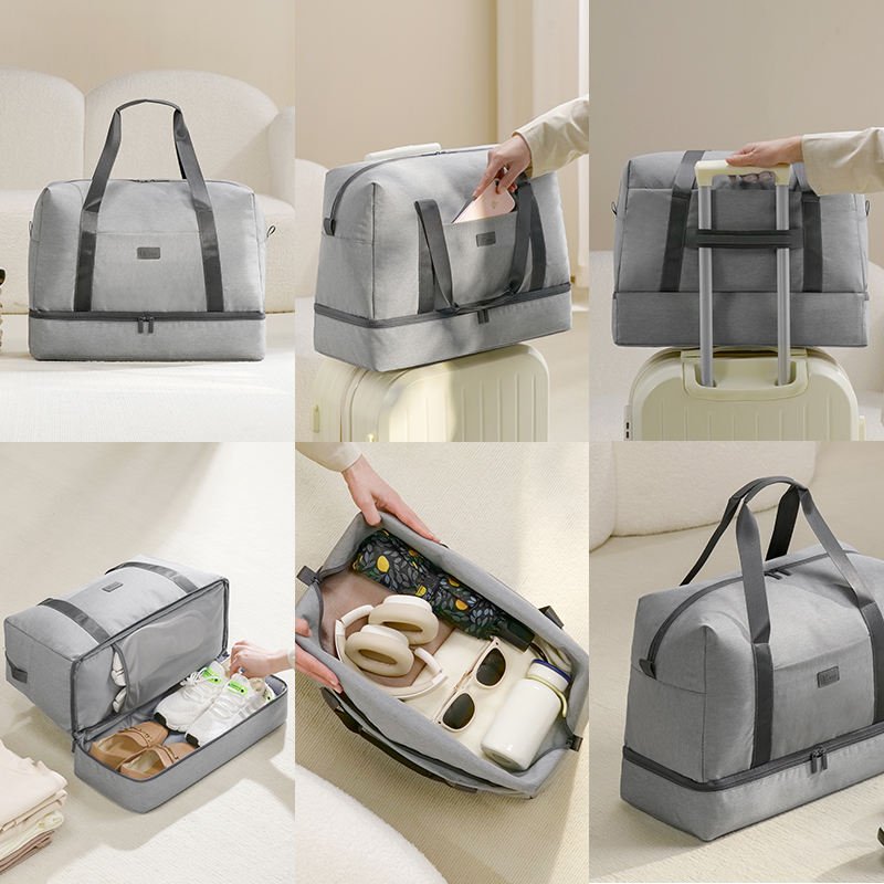 Large capacity polyester gym bag with wet dry separation