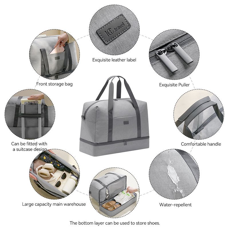 Large capacity polyester gym bag with wet dry separation